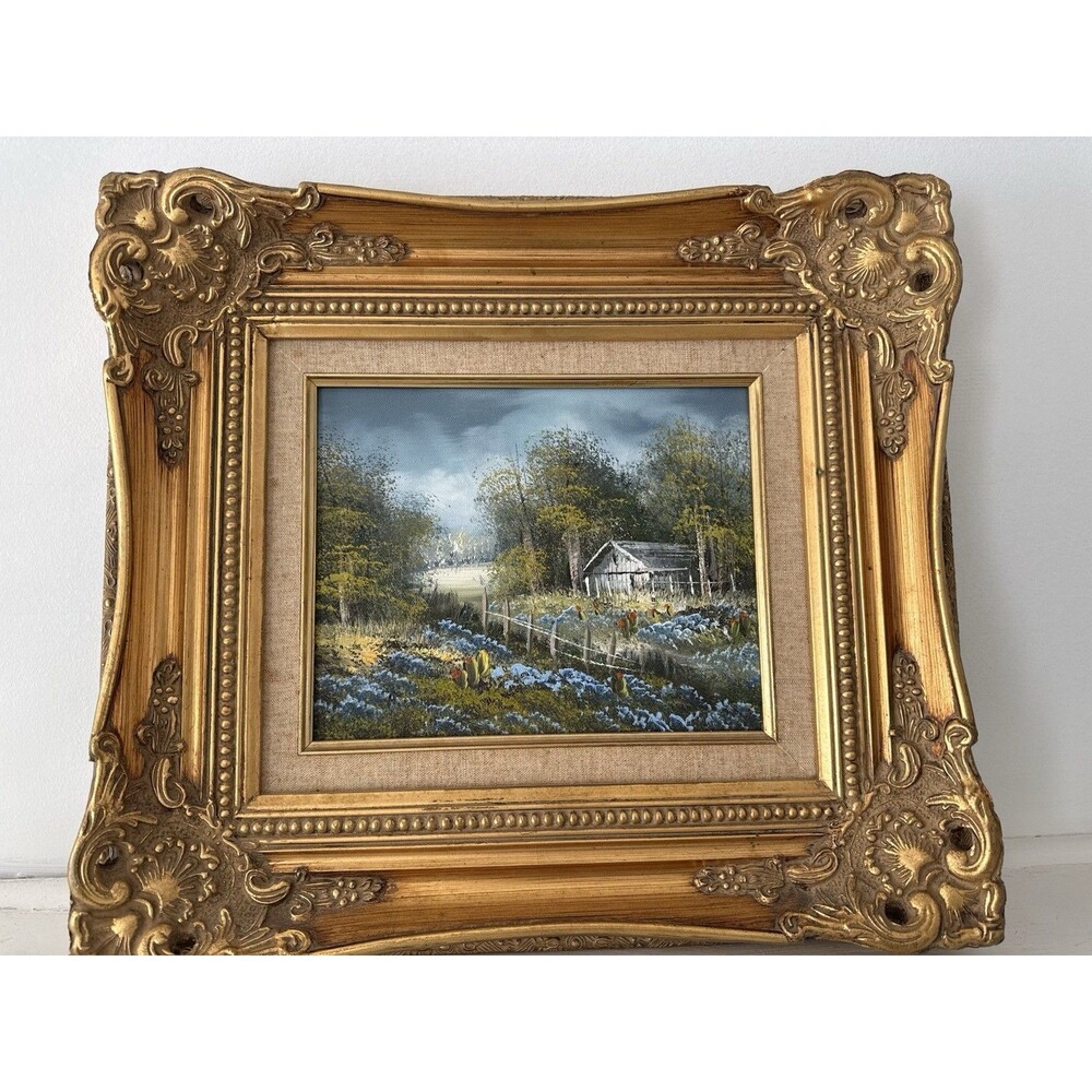 Vintage Ornate Gold Gilt Wood Picture Frame Linen Mat Baroque Style
